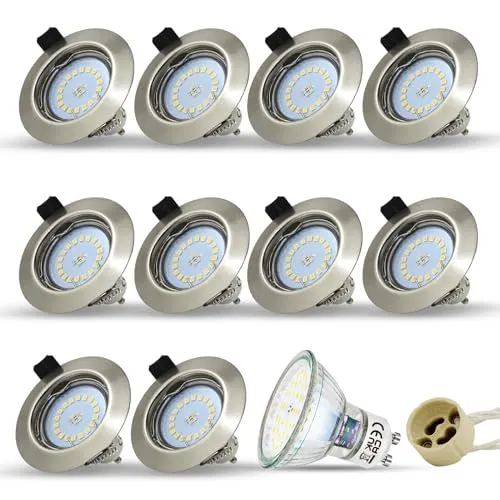 HiBay 10 Stück LED Einbaustrahler 230V Set GU10 Spot Strahler 5W Neutralweiß Einbauspots 68mm Einbauleuchten Rund Fest Deckenspots mit Fassung
