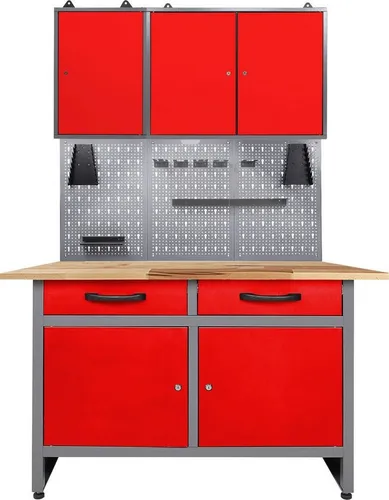 ONDIS24 Werkstatt-Set 120 cm mit Lochwandsystem und LED-Beleuchtung - Vielseitiges Werkstatt-Set mit praktischer LED-Beleuchtung. Ideal für Hobbywerkstätten, bietet viel Stauraum und ist robust mit einer maximalen Belastbarkeit von 590 kg.