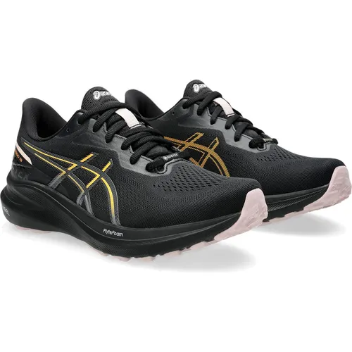 ASICS GT-1000 13 GTX Damen Stabilitätsschuh - Schwarz, Orange, Größe 39 - Laufschuhe mit wasserdichter GTX Membran, ideal für stabile und komfortable Läufe. Das 3D Guidance System und die PureGEL Dämpfung sorgen für optimalen Halt und Abrollverhalten.