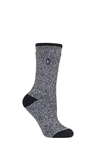 HEAT HOLDERS SOCKSHOP Damen 1.6 TOG Lite Gemustert und gestreift Thermische Socken Packung 1 Twist Schwarz/Hellgrau 37-42
