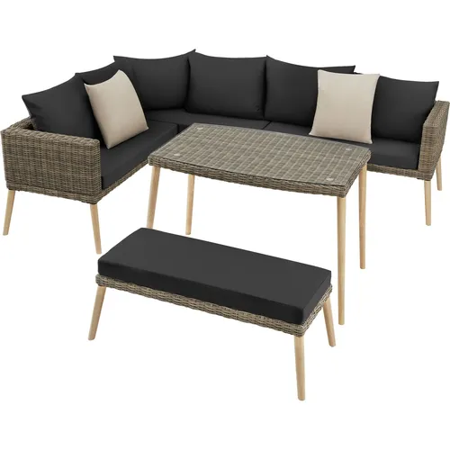 tectake® Rattan Lounge – Wetterfestes Aluminiumgestell mit Sicherheitsglasplatte - Gartenmöbel für stilvollen Komfort im Außenbereich. Die Rattan-Lounge Pula bietet viel Platz, dicke Polster und ist UV-beständig für langanhaltende Freude.
