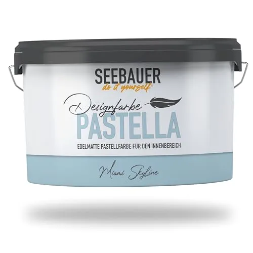 SEEBAUER diy Pastellfarbe PASTELLA Blau 2,5L (Miami Skyline) Edelmatte Wandfarbe Hellblau - Innenfarbe sehr hohe Deckkraft - Matt, Abwaschbar und Tropffrei
