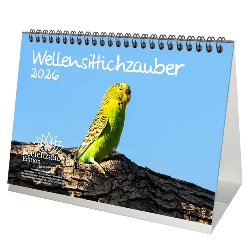 Wellensittichzauber DIN A5 Tischkalender für 2026 Wellensittiche - Seelenzauber