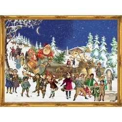 Adventskalender Weihnachtsschlitten im Großformat mit Motiv - Braun