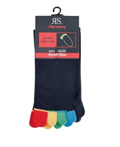 by Riese 2 Paar Zehensocken Baumwolle Zehenstrumpf fünf Zehen Socken schwarz mit bunten Zehen für Damen und Herren (36/41)