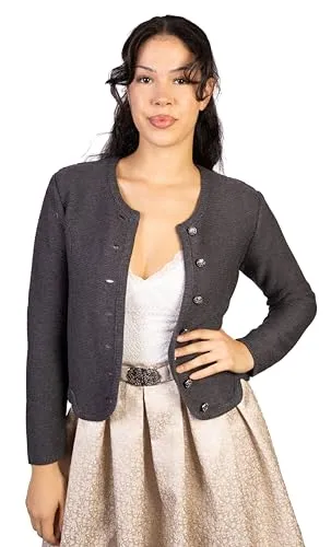 Trachtl Jacke - Elegante Trachtenstrickjacke in Anthrazit, Schwarz und LiLa - Trachtenjacke für Damen mit aufwendig verzierten Knöpfen, ideal für Frühling und Herbst, hochwertige Verarbeitung und angenehmes Tragegefühl im bayerischen Trachtenlook.