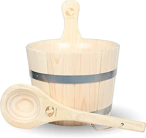 SudoreWell® Saunakübel Set 3tlg. - Saunakübel aus Nadelholz 5.0 Liter mit Einsatz und Saunakelle