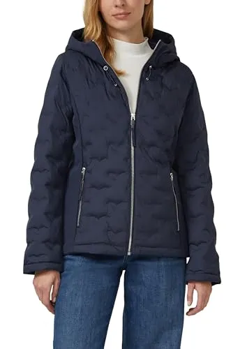 s.Oliver Outdoor Jacke Slim Fit mit Kapuze - Leicht Wattiert in Blau - Größe 40 - Sportliche s.Oliver Outdoor Jacke in Blau, ideal für die Übergangszeit. Leichte Wattierung sorgt für angenehme Wärme, während der Slim Fit Schnitt die feminine Silhouette betont. Praktische Reißverschlusstaschen und fixierte Kapuze bieten zusätzlichen Komfort.