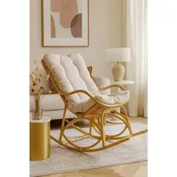 Mid.you Schaukelstuhl aus Rattan mit Relaxfunktion - Klassischer Schaukelstuhl aus massivem Rattan in Naturfarbe. Genießen Sie entspannte Momente dank der Relax- und Schaukelfunktion. Ideal für Ihr Wohnzimmer mit komfortablen Armlehnen.
