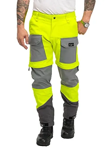 Rock Creek Herren Softshell Hose Cargohose Outdoorhose Wanderhose Herrenhose Wasserdicht Zip-Off Shorts Winterhose Trekkinghose H-309 Neongelb XL