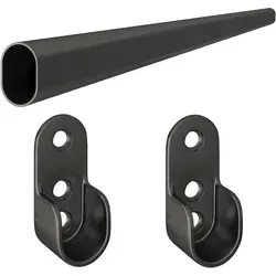 Ms Beschläge - Schrankrohr Schwarz 30x15mm Kleiderstange Garderobenstange Wandhalter 1,50 Meter