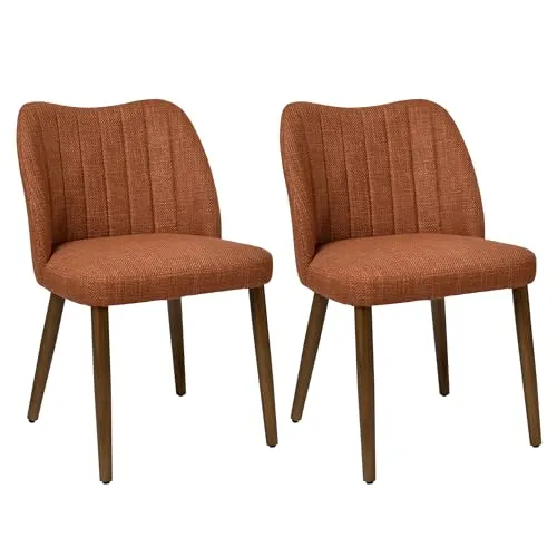 Duhome Esszimmerstuhl 2er Set Leinenstuhl Gepolstert mit Holzbeinen Modern Küchenstuhl für Esszimmer Wohnzimmer Küche, Orange