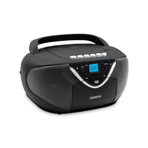 Metronic 477131 Tragbarer CD Player Kassettenspieler, Boombox mit FM Radio, AUX-IN, Kassettenrekorder, Netzstrom oder Batterien