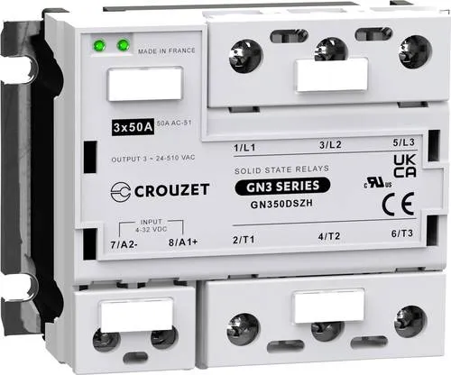 Crouzet Halbleiterrelais GN350DSZH 50 A - Halbleiterrelais mit spezieller Nulldurchgangsschaltung, max. Schaltspannung 510 V/AC, ideal für präzise Steuerungen in industriellen Anwendungen.