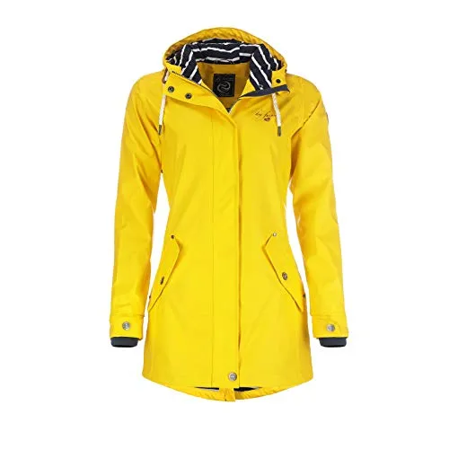 Dry Fashion Damen Regenmantel Kiel - Winddichte & Wasserdichte Regenjacke in Gelb, Größe 48 - Regenjacke für Damen mit verstellbarer Kapuze und modischem Design. Ideal für unbeständiges Wetter, bietet optimalen Schutz und feminine Passform.
