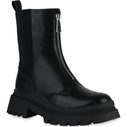 VAN HILL Damen Leicht Gefütterte Stiefeletten Plateau Boots - Wanderschuhe mit leicht gefüttertem Innenmaterial und Profilsohle, ideal für Frühling, Herbst und Winter. Komfortabel und stylisch mit 4,5 cm Absatzhöhe.