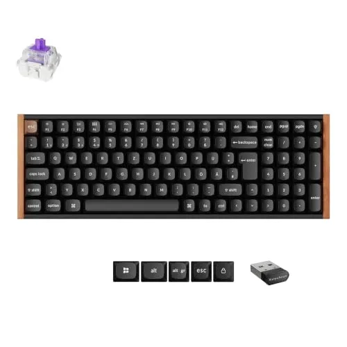 Keychron K4 HE – Kompakte, kabellose mechanische Tastatur, 96% ISO-DE-Layout, Magnetschaltern, 2,4 GHz/BT 5.2, RGB, QMK/Launcher, Hall-Effekt, für Mac/Windows/Linux, Aluminium und Holzrahmen, Schwarz