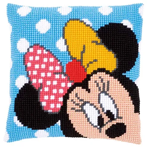 Vervaco WD Kreuzstichkissen Minnie - Zählbare Kreuzstich-Sets mit vorgedrucktem Design, ideal für kreative Kinder ab 7 Jahren. Perfekt für entspannende DIY-Projekte unter Aufsicht.