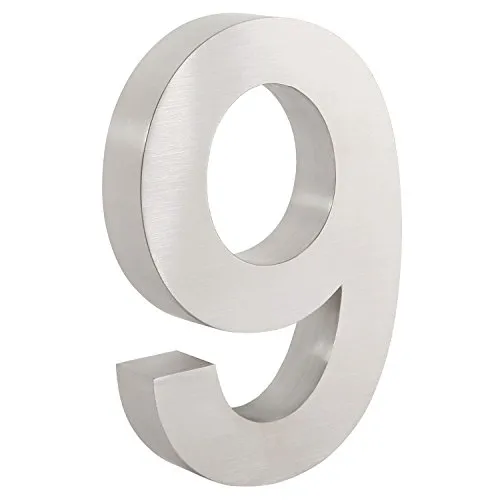Zelsius Edelstahl Hausnummer „9“ | 13 x 20 cm, silber | Weitere Nummern verfügbar | Hausnummern, Hausnummernschild, Hausnummern Edelstahl