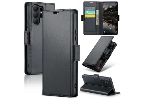 CLM-Tech Handytasche für Samsung Galaxy S26 Ultra 6,9 Zoll PU Leder Klapphülle (schwarz, 1-tlg., Flip Case inklusive Standfunktion und Kartenfächer), Magnetverschluss, RFID-Blockierung