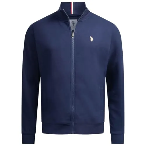 U.S. Polo Assn. Herren Sweatjacke (S-3XL) mit Stehkragen, Eingrifftaschen und Reißverschluss, Langarm P018 - Navy Beige - Gr.M