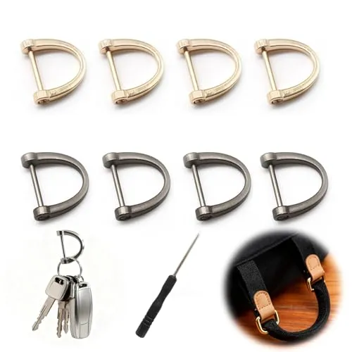 D Ring, LERANXIN 8 Stück Metallringe, Tasche Strap Haken in 2 Farben Schwarz und Gold, Metall D Ring aus Hartzinklegierung, Geeignet für Handtaschen, Rucksäcke, Schlüssel