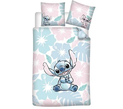 Disney Stitch Angel Kinder Bettwäsche Set 2tlg. 135-140x200 - Bettwäsche-Set mit buntem Stitch-Motiv, 2-teilig, aus hochwertiger Mikrofaser, waschmaschinen- und trocknergeeignet, ideal für Kinderzimmer. Größe: 140x200 cm und 65x65 cm.