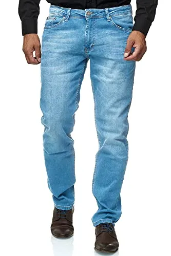 JEEL Herren-Jeans - Regular-Fit Straight-Cut - Stretch - Jeans-Hose Basic Washed 02-hellblau 38W / 34L