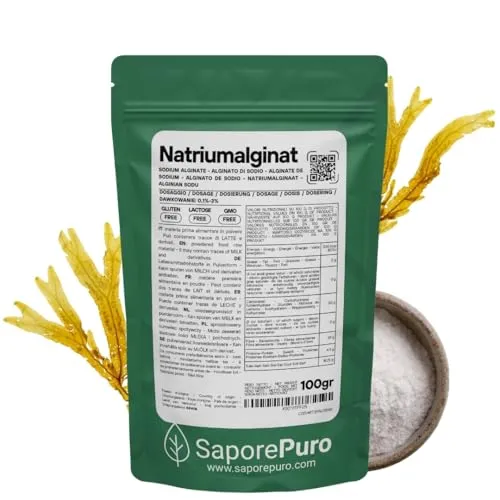 SaporePuro Natriumalginat Pulver 100 g – Verdickungs-, Gelier- und Stabilisierungsmittel – Ideal für Molekularküche – Glutenfrei
