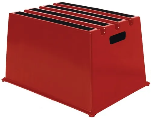 Schwerlasttritt Stufen 1 Plattform-H.307mm Ku.rot - Werkstattbedarf - Robuster Tritt mit 230 kg Belastbarkeit, rutschfesten Stufen und abwaschbarem Material für sicheren Halt und Langlebigkeit.