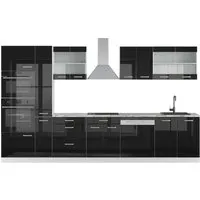 Vicco Küchenzeile R-Line Schwarz Hochglanz/Weiß, 350cm - Moderne Küchenzeile in Schwarz Hochglanz, ideal für individuelle Anpassungen und Erweiterungen. Perfekt für stilvolle Küchen mit optimalem Stauraum.
