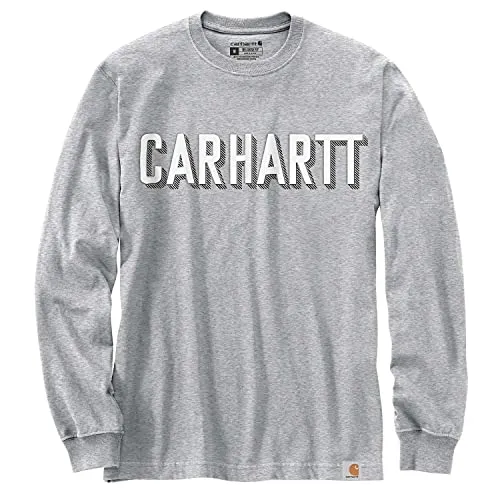 Carhartt Herren Long-Sleeve Block Logo Graphic T-Shirt, Heather Grey, M