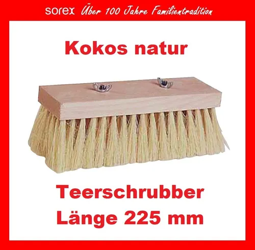 Teerschrubber Länge 225 mm Kokos natur Flachholzkörper mit Flügelschrauben