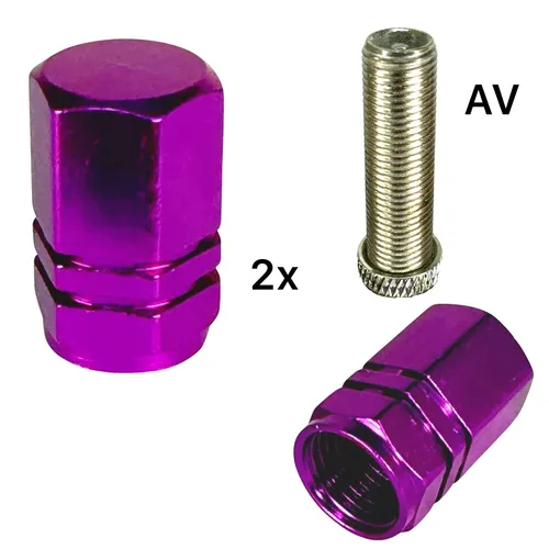 F26 Fahrrad Alu Ventilkappen AV Auto / Schrader Gabel Dämpfer Ventil Lila 2 x