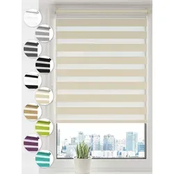 Produktbild Doppelrollo Klemmfix ohne Bohren Rollos für Fenster und Tür Seitenzugrollo, Sonello, blickdicht, ohne Bohren, freihängend, Klemmfix, 30cm x 130cm Creme Duo Rollo, Lichtschutz, Jalousie mit Klemmträger beige 30 cm x 130 cm