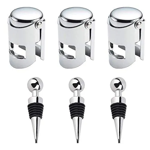 Stück Flaschenverschlüsses Set, 3 Stück Weinflaschenverschluss, 3 Stück Sektverschluss, Wein Stopfen, Weinstopper aus Edelstahl für Weinsammlung, Wein, Champagner, Beer Saver Sealer 6