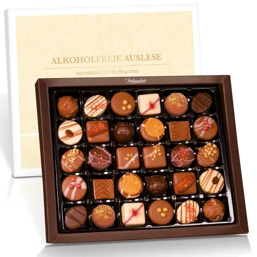 Pralinenbote Genussmanufaktur – Alkoholfreie Auslese mit 30 handgefertigten Pralinen deutscher Chocolatiers, das Pralinen Geschenk