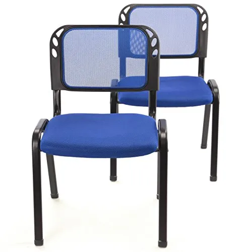 Nexos Trading 2er Set Bürostuhl Konferenzstuhl Besucherstuhl blau gepolsterte Sitzfläche stapelbar 52,5 x 45 x 80 cm Stapelstuhl Metallrahmen schwarz