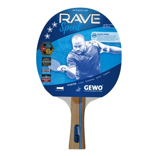 GEWO Rave Speed Tischtennisschläger - Kontrollierter Anfänger Tischtennisschläger - Komplettschläger mit Raver Belag, hohe Kontrolle und Geschwindigkeit, konkav, 2,0mm Dicker Schwamm