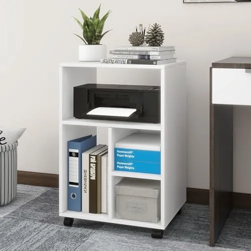 PUNCIA Aktenschrank mit Rollen – Mobiler Büroschrank mit 4 Ablagen für Dokumente - Flexibler Rollcontainer aus hochwertigem Holz mit verstellbaren Regalen. Ideal für die Aufbewahrung von Akten und Bürobedarf. Mit 4 abschließbaren Rädern für einfache Mobilität und Stabilität.