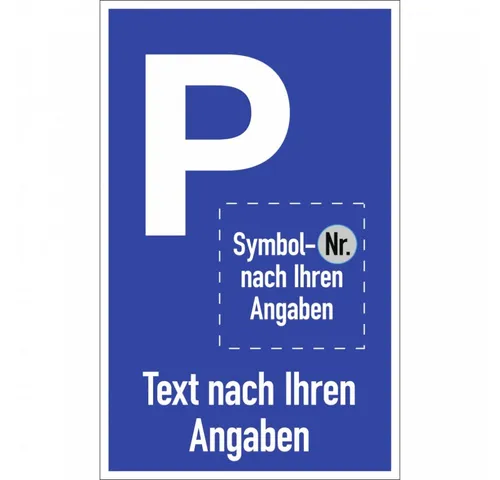 Dreifke Hinweisschild Parkplatzschild - Text und Symbol nach Ihren Angabe, Alu, 400x650 mm, Schild Alu