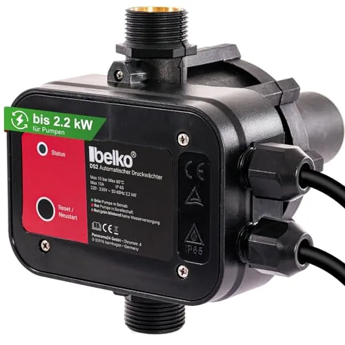Belko Druckwächter für Wasserpumpen bis 2,2 kW - Pumpenzubehör zur automatischen Steuerung Ihrer Wasserversorgung, ideal für Gartenbewässerung und Hauswasserwerk mit Trockenlaufschutz und konstantem Wasserdruck.