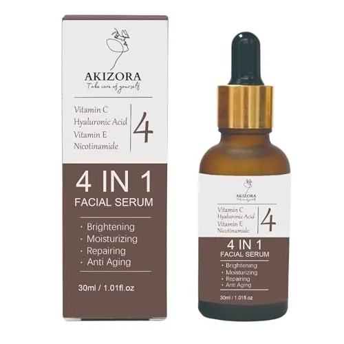 4-in-1 Gesichts-Serum mit Niacinamid, Vitamin C, Hyaluronsäure und Vitamin E - Anti-Aging-Serum, feuchtigkeitsspendend, schmutzabweisend