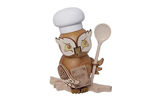 Drechslerei Kuhnert Eule Koch - Rauchfigur aus Massivholz - Nussknacker: Traditionelle Räucherfigur in modernem Design, ca. 15 cm hoch, aus hochwertigem Massivholz gefertigt - Ein liebevoll gestaltetes Deko-Highlight für Ihr Zuhause.
