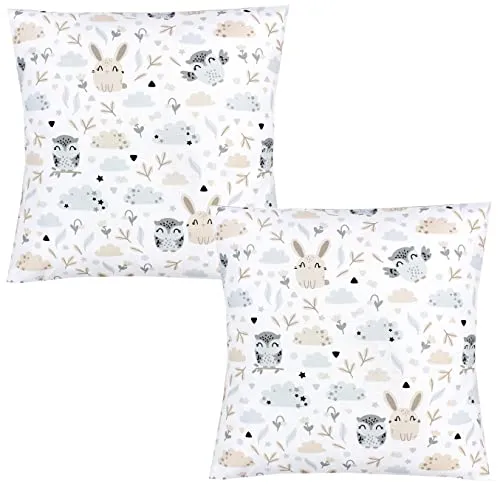 TupTam Kinder Kissenbezug Dekorativ Gemustert mit Hotelverschluss 2er Set, Farbe: Hase/Eule, Größe: 40 x 60 cm