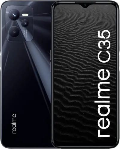 Realme C35 Schwarz 4+64 GB Smartphone - Handys ohne Vertrag mit leistungsstarker 5000 mAh Batterie und schnellem 18W Ladegerät für langanhaltende Nutzung und schnelle Aufladung.