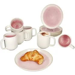 12tlg Frühstücksset Reactive Glaze Paris – Steingut für 6 Personen - Stylisches Frühstücksset aus robustem Steingut für 6 Personen, mit einzigartigem pinken Design und spülmaschinengeeignet. Perfekt für ein farbenfrohes Frühstück oder Kaffeepause!