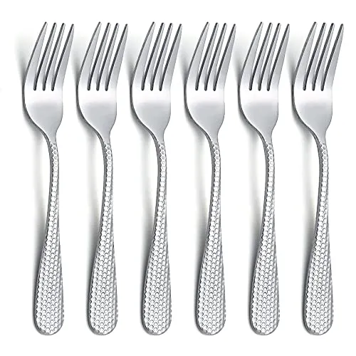 Evanda 14cm Dessertgabeln 6 Stück, Edelstahl Gebäckgabeln Set, Vintage Elegant Special Hammered Handle Mini Kuchengabeln für Zuhause, Hochzeit, Party, Café, Restaurant, spülmaschinenfest.