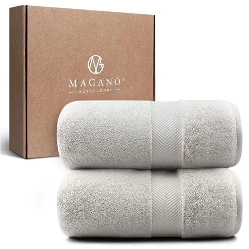 Magano® Luxus Handtücher Set | 2X Duschtuch 70x140 cm Beige | Bambus & Baumwolle | 600g/m² Premiumqualität | Badetücher groß | Handtuch 2er Set (White Sand)