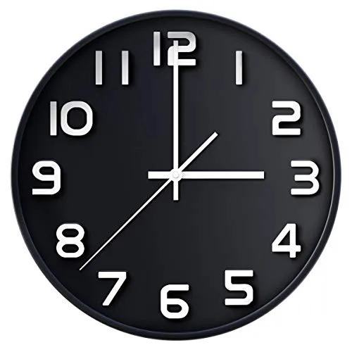 Coslife Wanduhr 3D-12-Zoll-Non-Ticking Silent Quarz dekorative Uhren, leicht zu lesen, Home/Küche/Büro/Schuluhr (Schwarz)